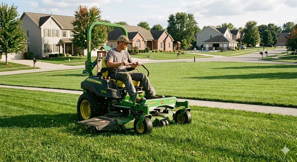 Healthy residential lawn maintained for a crisp finish.